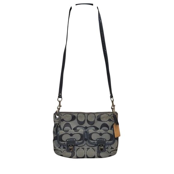 Coach 2012 Poppy Gray & Silver Metallic Signature Jacquard Crossbody Bag 12 x 8" - Picture 4 of 15